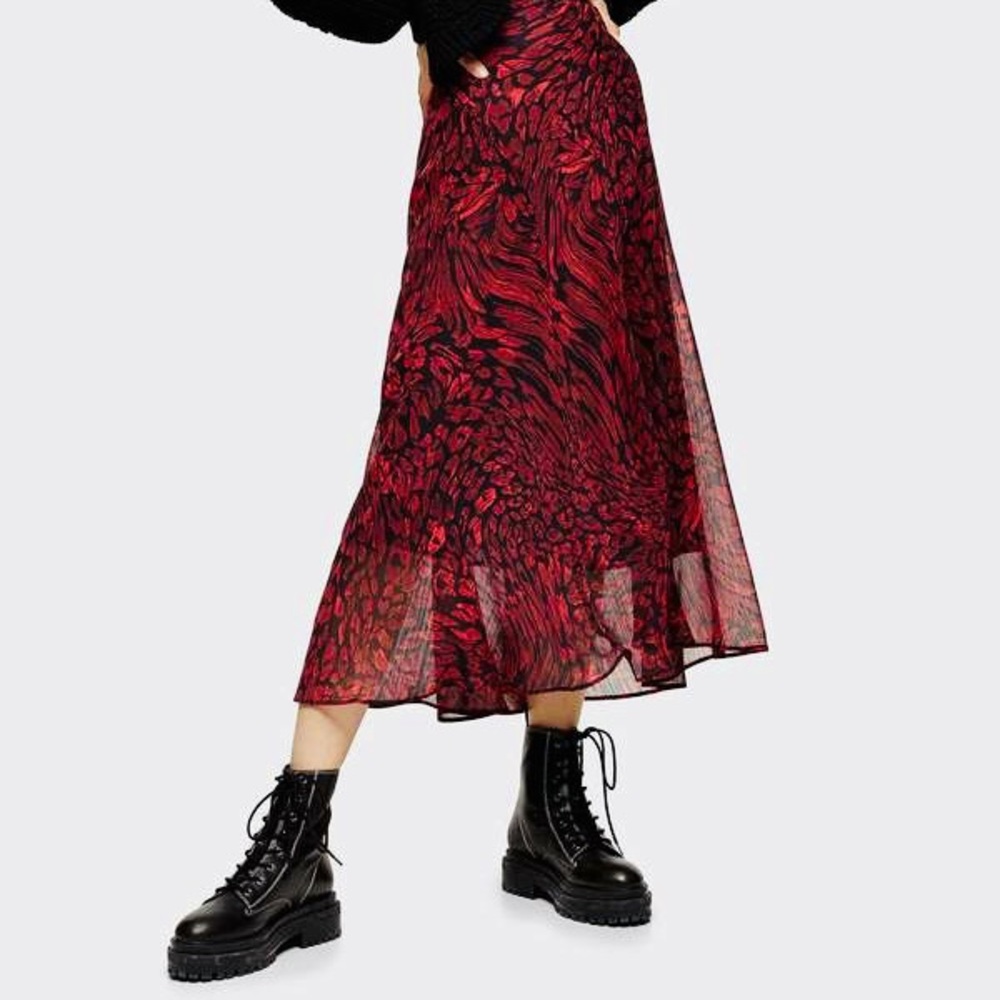 Topshop Warped Leopard Print Midi Skirt Sz 6